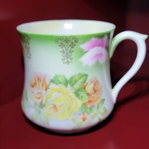 Vintage, German-Made, Hand-Painted Porcelain Shaving Mug With Floral/Rose Design